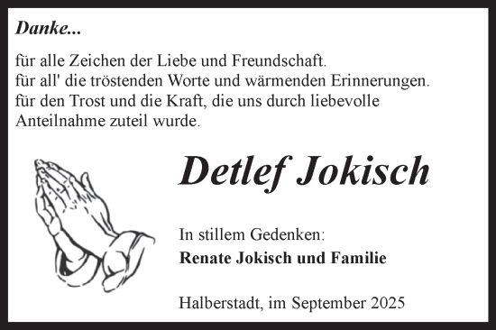 Traueranzeige von Detlef Jokisch von Volksstimme Halberstadt