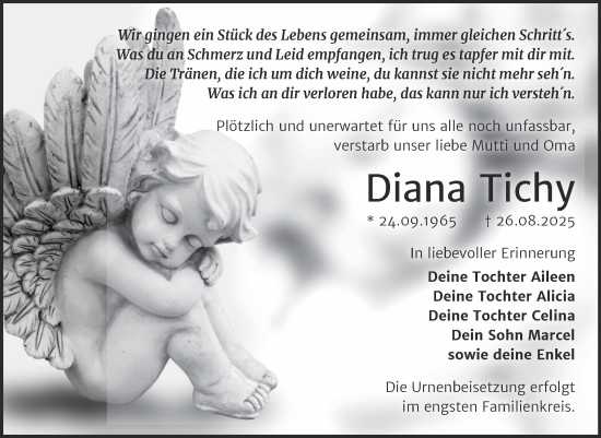 Traueranzeige von Diana Tichy von Trauerkombi Bitterfeld