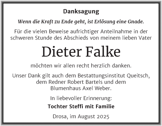 Traueranzeige von Dieter Falke von Trauerkombi Köthen