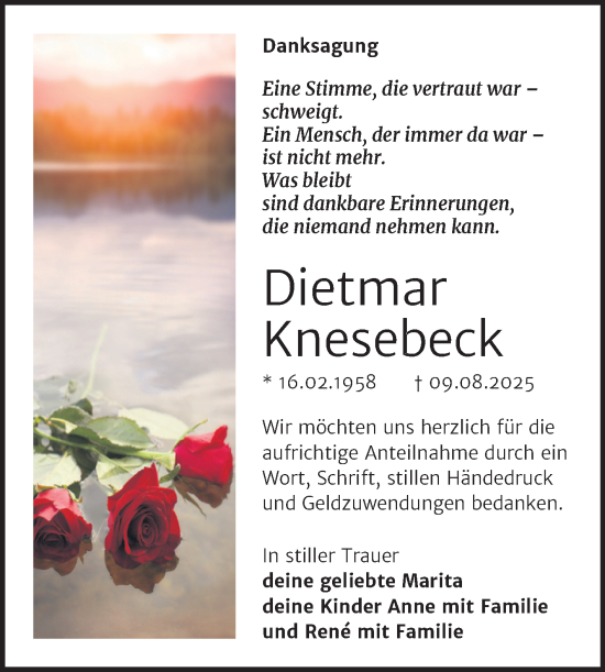 Traueranzeige von Dietmar Knesebeck von Super Sonntag Naumburg/Nebra