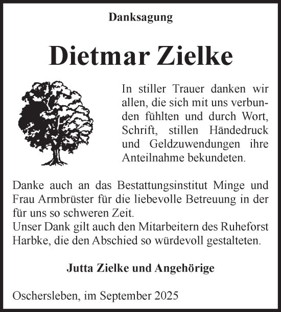 Traueranzeige von Dietmar Zielke von Volksstimme Oschersleben/Wanzleben