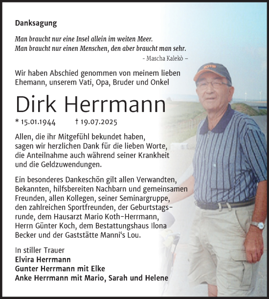 Traueranzeige von Dirk Herrmann von Trauerkombi Sangerhausen