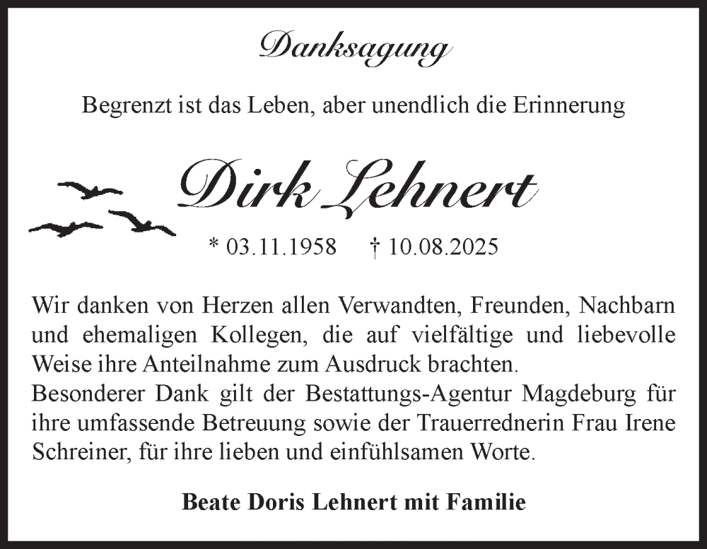  Traueranzeige für Dirk Lehnert vom 13.09.2025 aus Volksstimme Magdeburg