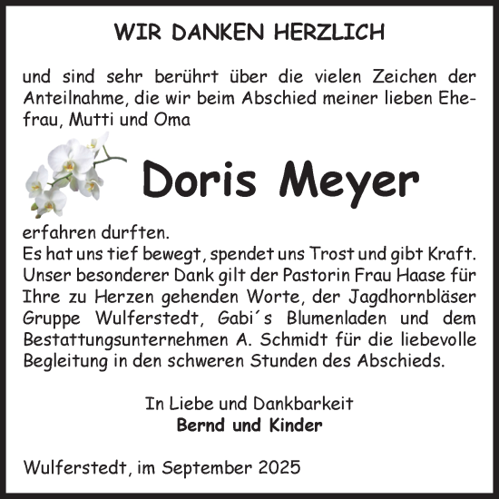 Traueranzeige von Doris Meyer von Volksstimme Oschersleben/Wanzleben