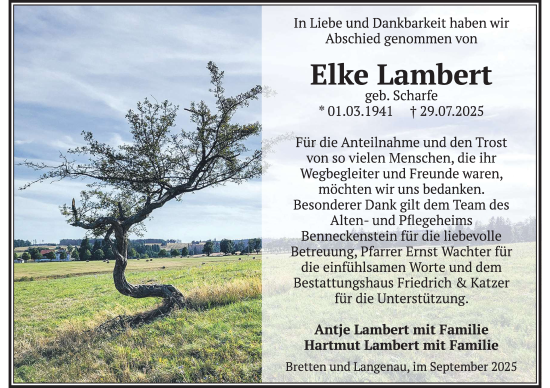 Traueranzeige von Elke Lambert von Volksstimme Wernigerode