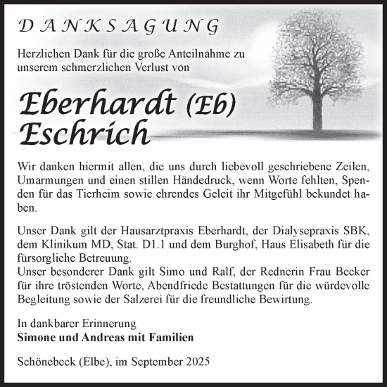 Traueranzeige von Eberhardt Eschrich von Volksstimme Schönebeck