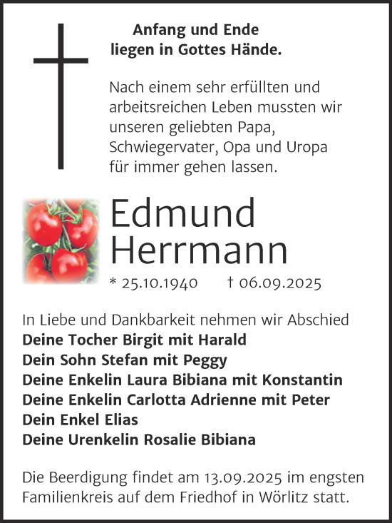 Traueranzeige von Edmund Herrmann von Trauerkombi Wittenberg
