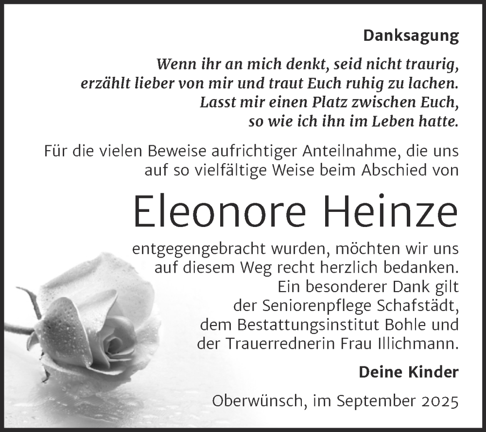  Traueranzeige für Eleonore Heinze vom 20.09.2025 aus Trauerkombi Merseburg