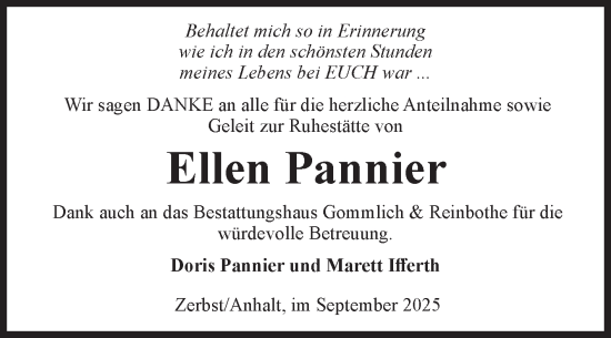 Traueranzeige von Ellen Pannier von Volksstimme Zerbst