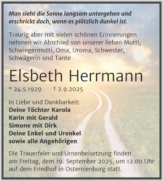Traueranzeige von Elsbeth Herrmann von Trauerkombi Köthen