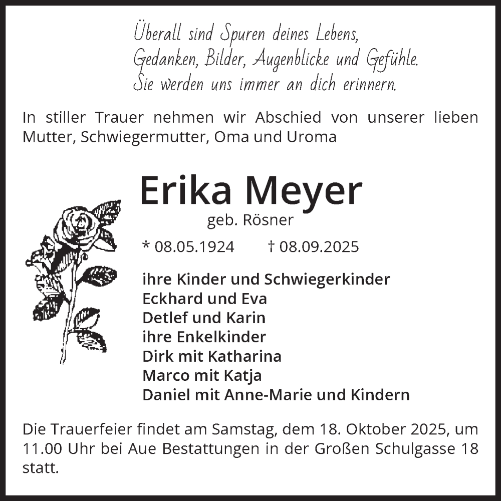  Traueranzeige für Erika Meyer vom 20.09.2025 aus Volksstimme Magdeburg