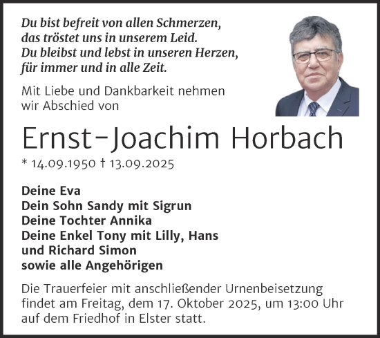 Traueranzeige von Ernst-Joachim Horbach von Trauerkombi Wittenberg