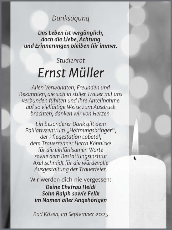 Traueranzeige von Ernst Müller von Naumburger Tageblatt