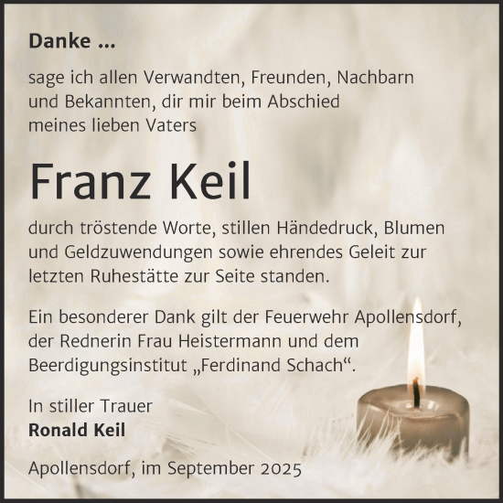 Traueranzeige von Franz Keil von Trauerkombi Wittenberg