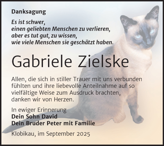 Traueranzeige von Gabriele Zielske von Trauerkombi Merseburg