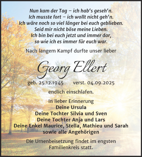 Traueranzeige von Georg Ellert von Super Sonntag Naumburg/Nebra