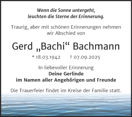 Traueranzeige von Gerd Bachmann von Mitteldeutsche Zeitung Halle/Saalkreis