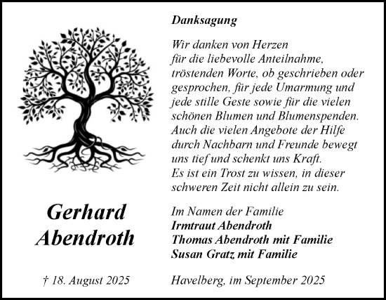 Traueranzeige von Gerhard Abendroth von Volksstimme Altmark Ost