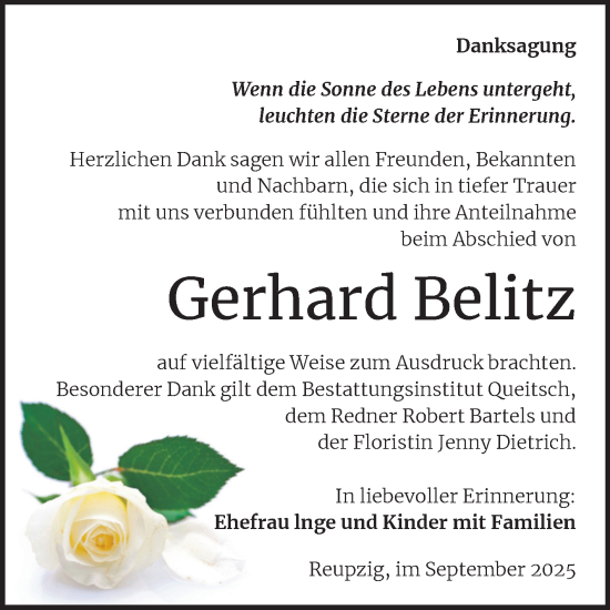 Traueranzeige von Gerhard Belitz von Trauerkombi Köthen