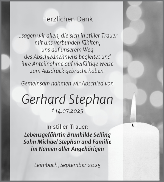 Traueranzeige von Gerhard Stephan von Trauerkombi Merseburg