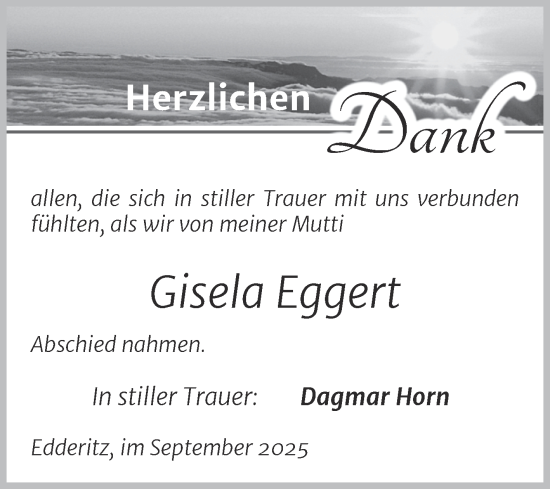 Traueranzeige von Gisela Eggert von Trauerkombi Köthen