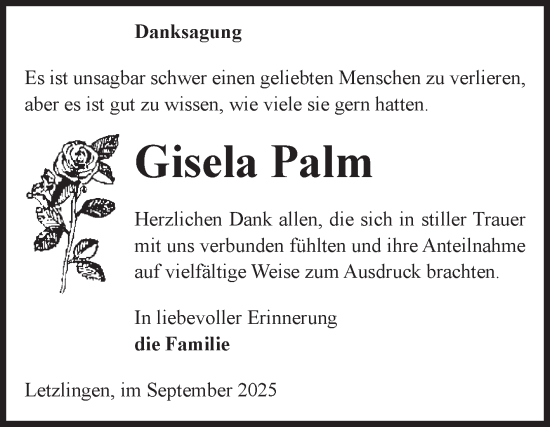 Traueranzeige von Gisela Palm von Volksstimme Altmark West