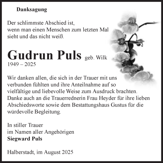 Traueranzeige von Gudrun Puls von Volksstimme Halberstadt