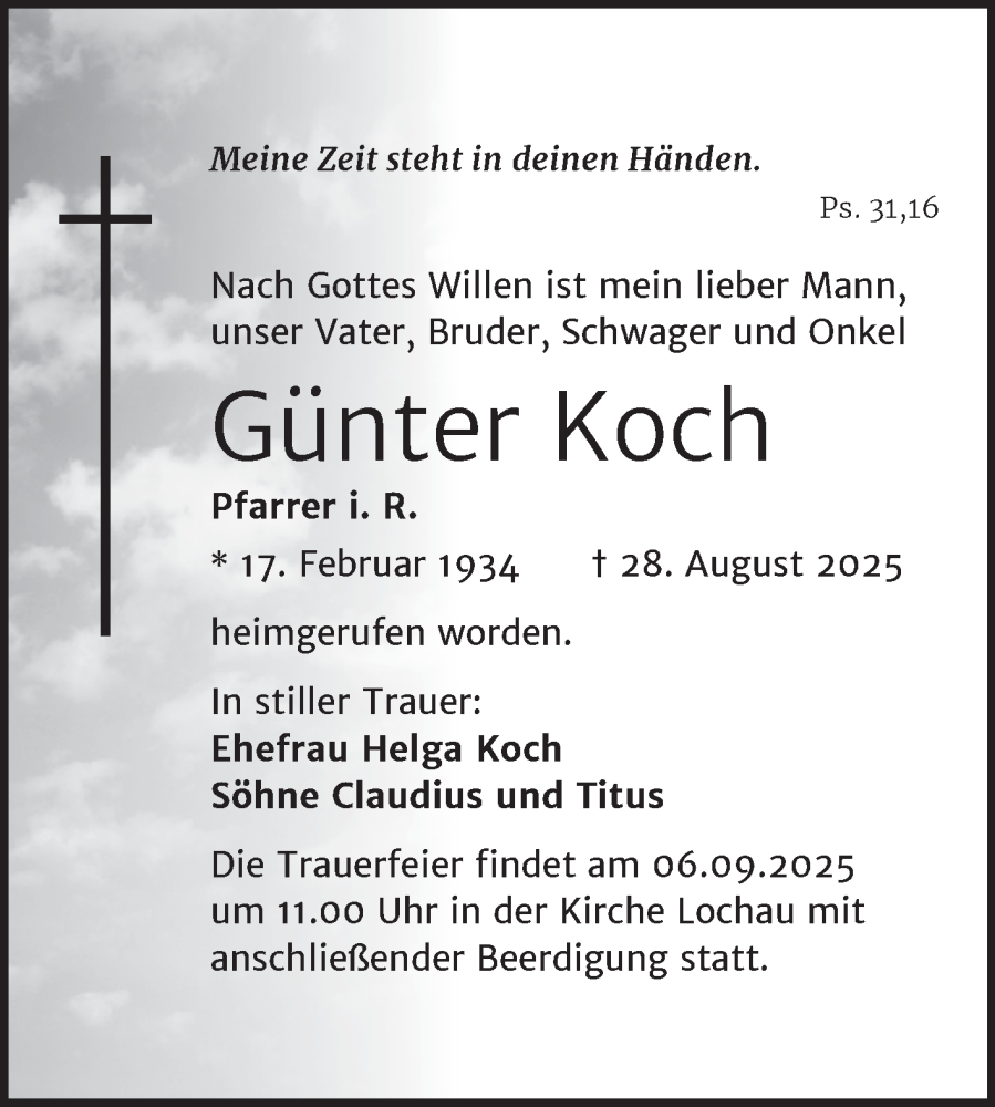  Traueranzeige für Günter Koch vom 03.09.2025 aus Mitteldeutsche Zeitung Halle/Saalkreis