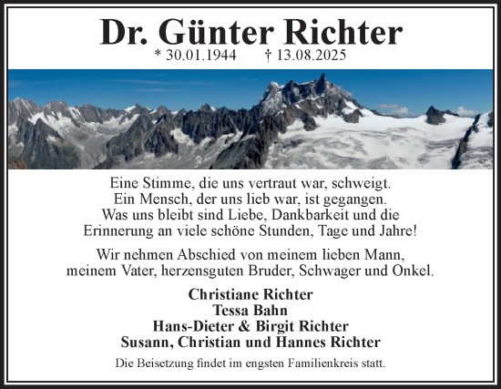 Traueranzeige von Günter Richter von Volksstimme Magdeburg