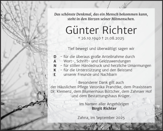 Traueranzeige von Günter Richter von Trauerkombi Wittenberg