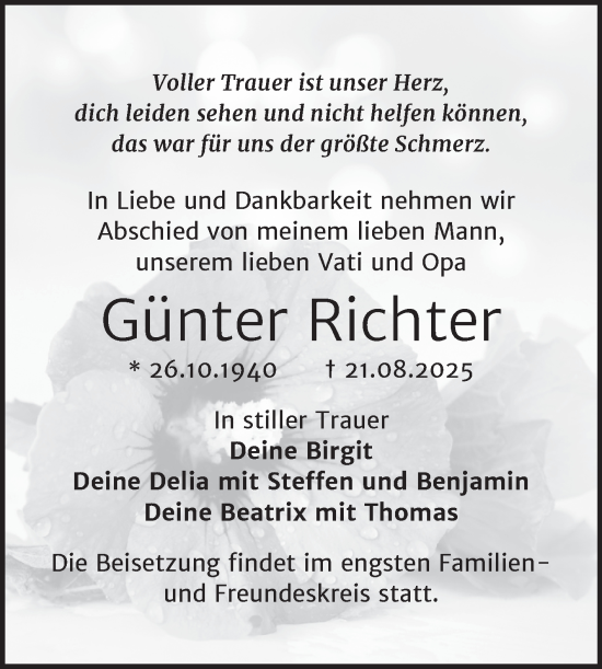 Traueranzeige von Günter Richter von Trauerkombi Wittenberg