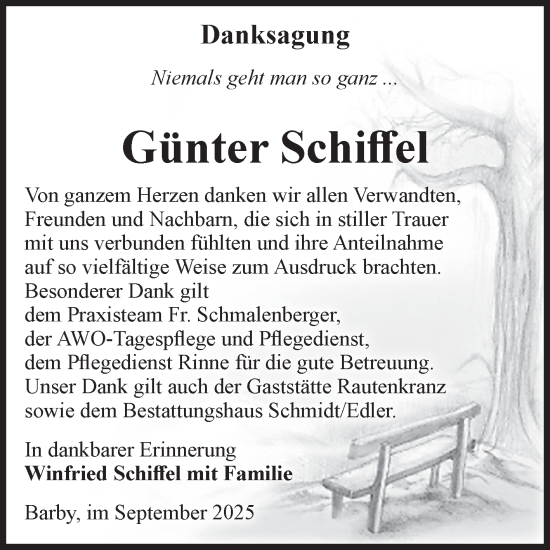 Traueranzeige von Günter Schiffel von Volksstimme Schönebeck