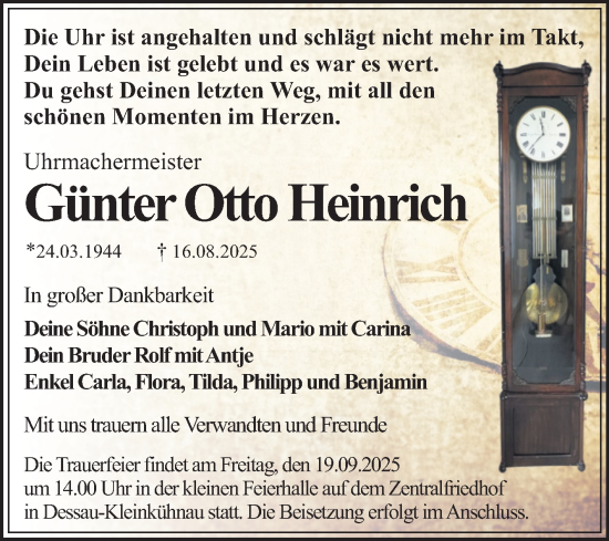 Traueranzeige von Günter Otto Heinrich von Trauerkombi Dessau