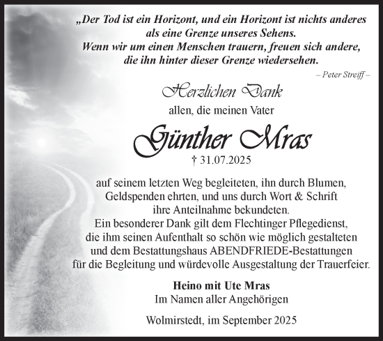 Traueranzeige von Günther Mras von Volksstimme Haldensleben/Wolmirstedt