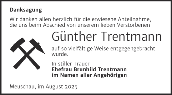 Traueranzeige von Günther Trentmann von Trauerkombi Merseburg