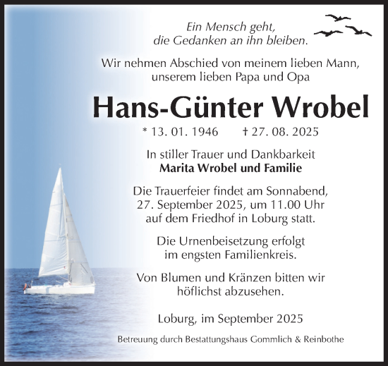 Traueranzeige von Hans-Günter Wrobel von Volksstimme Zerbst