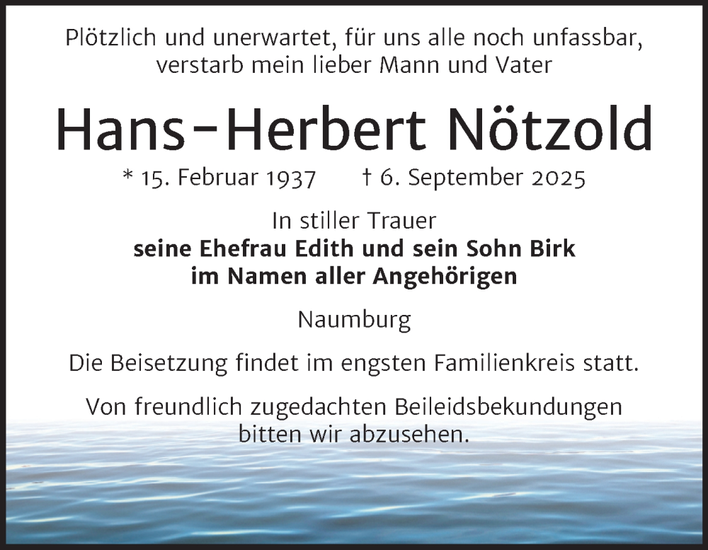  Traueranzeige für Hans-Herbert Nötzold vom 13.09.2025 aus Naumburger Tageblatt