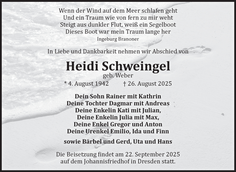  Traueranzeige für Heidi Schweingel vom 06.09.2025 aus Volksstimme Magdeburg
