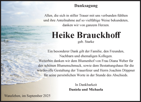 Traueranzeige von Heike Brauckhoff von Volksstimme Oschersleben/Wanzleben