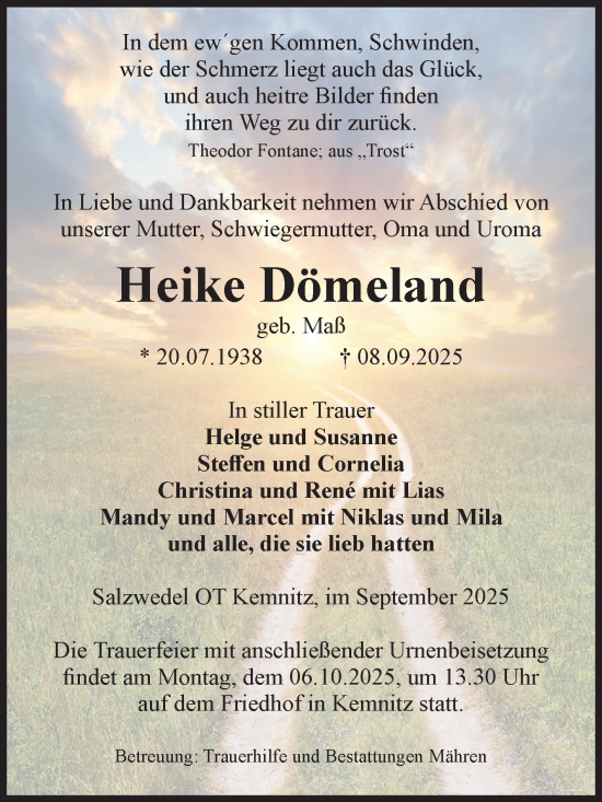 Traueranzeige von Heike Dömeland von Volksstimme Altmark West
