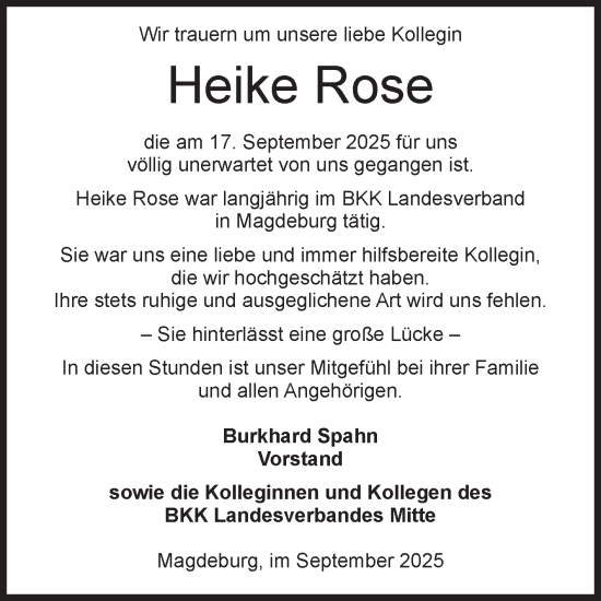 Traueranzeige von Heike Rose von Volksstimme Magdeburg