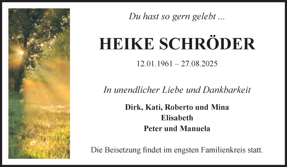  Traueranzeige für Heike Schröder vom 06.09.2025 aus Volksstimme Magdeburg