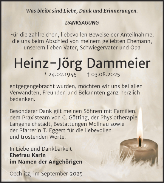 Traueranzeige von Heinz-Jörg Dammeier von Trauerkombi Merseburg