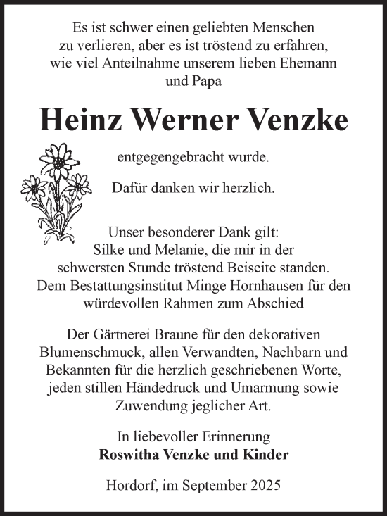Traueranzeige von Heinz Werner Venzke von Volksstimme Oschersleben/Wanzleben