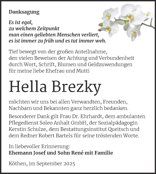 Traueranzeige von Hella Brezky von Trauerkombi Köthen