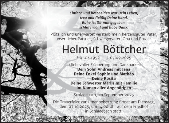 Traueranzeige von Helmut Böttcher von Trauerkombi Merseburg