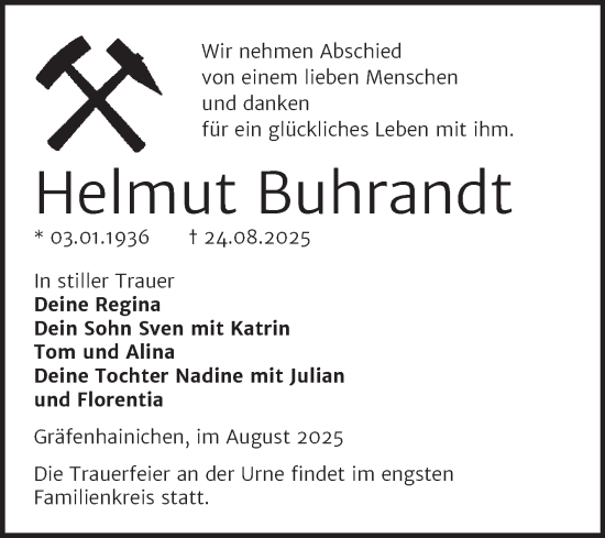 Traueranzeige von Helmut Buhrandt von Trauerkombi Wittenberg