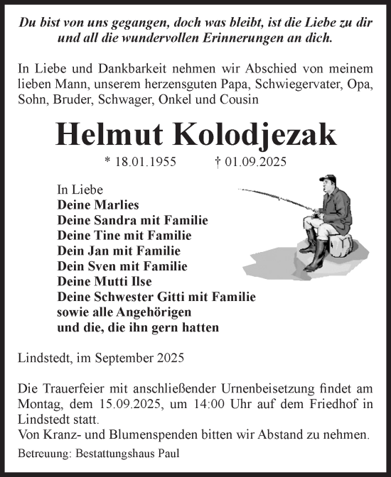 Traueranzeige von Helmut Kolodjezak von Volksstimme Altmark West
