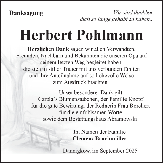 Traueranzeige von Herbert Pohlmann von Volksstimme Burg/Genthin