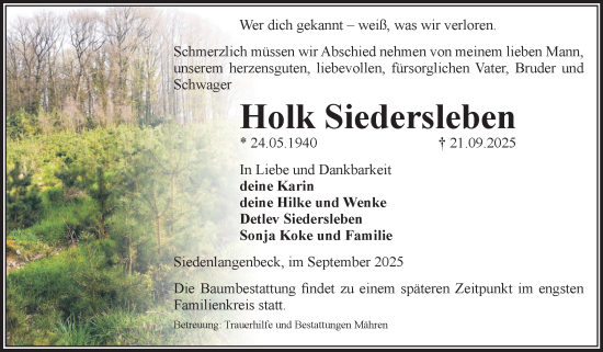 Traueranzeige von Holk Siedersleben von Volksstimme Altmark West